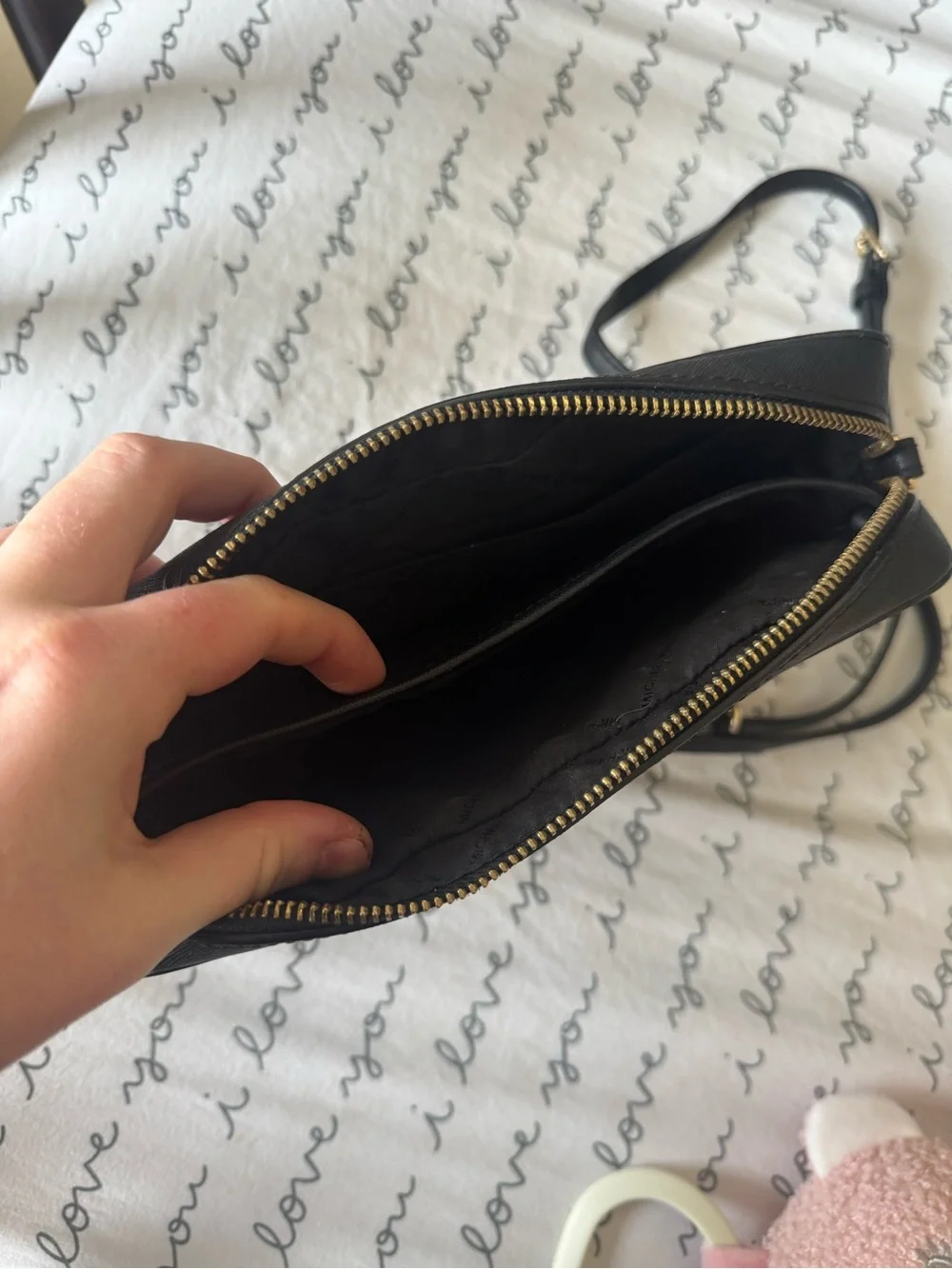 MICHAEL KORS Black Saffiano Crossbody with Gold Hardware
